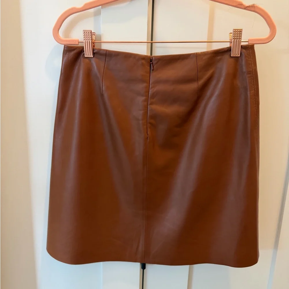 Theory Chocolate Leather Mini Skirt - Picture 2 of 5